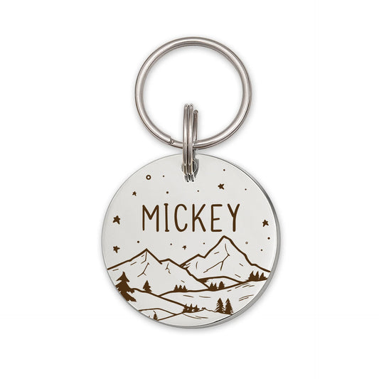 Round Mountain View Night Sky Pet ID Dog Tag