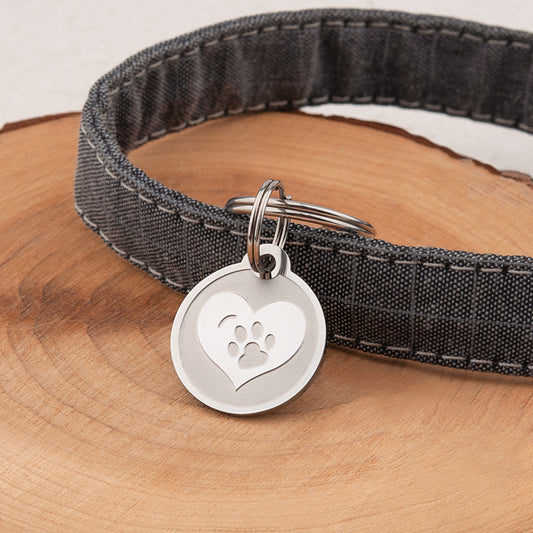 Frosted Heart Round Pet Tag