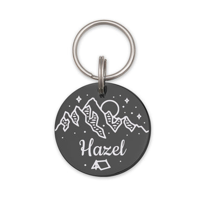Mountain Tent Round Pet ID Dog Tag