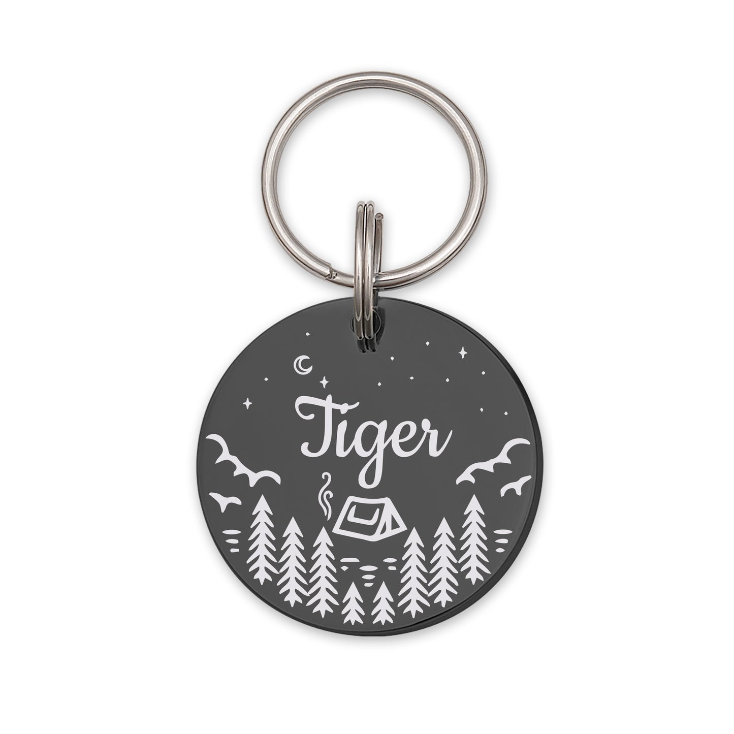 Round Camping in the Woods Collar Pet ID Dog Tag