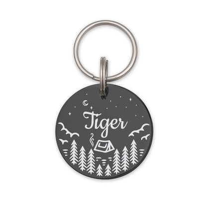 Round Camping in the Woods Collar Pet ID Dog Tag