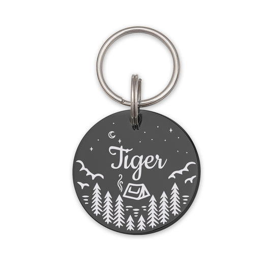 Round Camping in the Woods Collar Pet ID Dog Tag