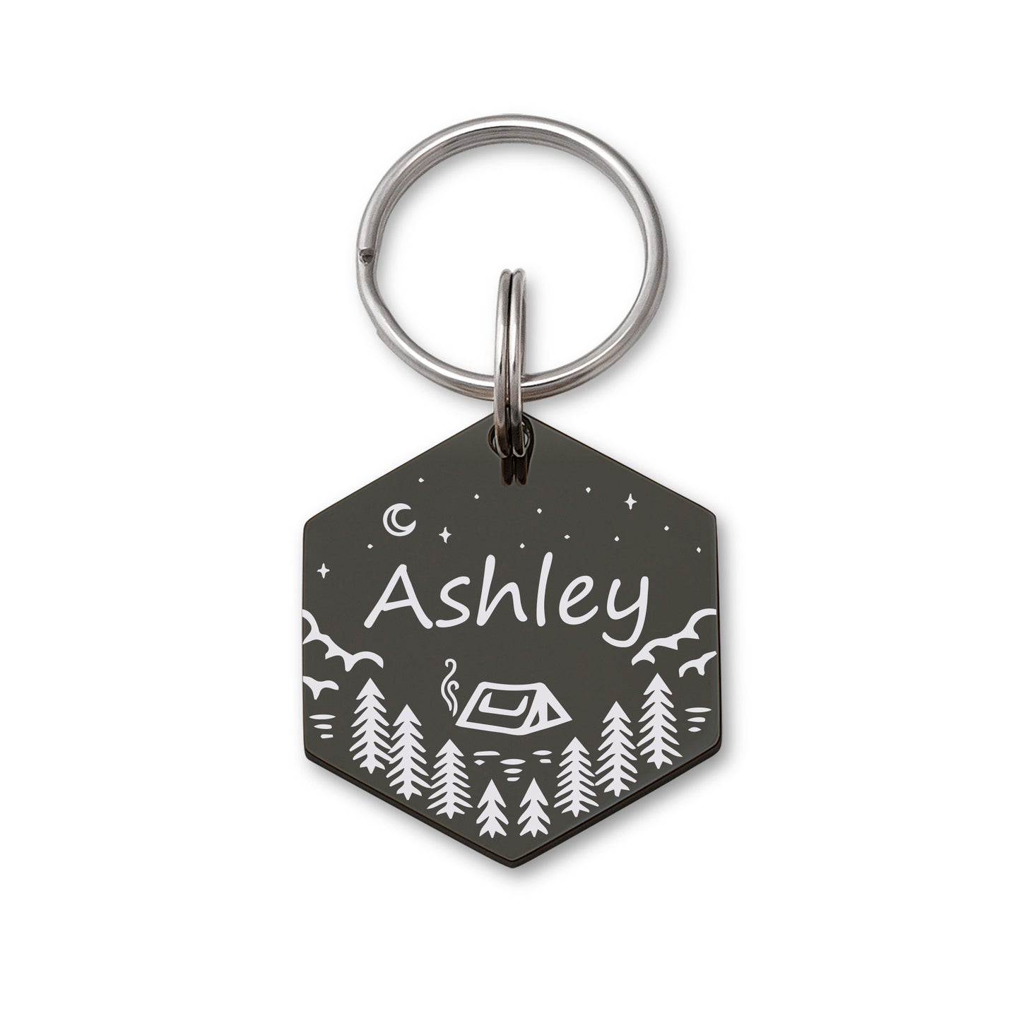 Hexagon Camping in the Woods Collar Pet ID Dog Tag