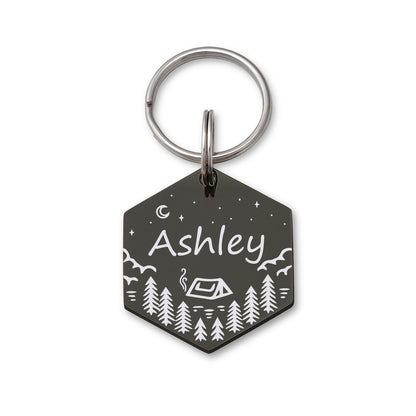 Hexagon Camping in the Woods Collar Pet ID Dog Tag