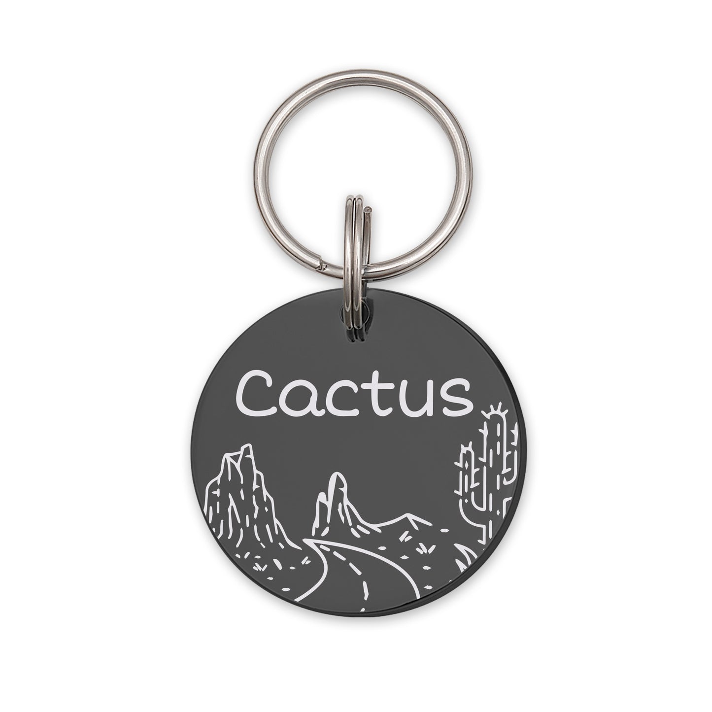 Round Rocky Road Cactus Pet ID Dog Tag