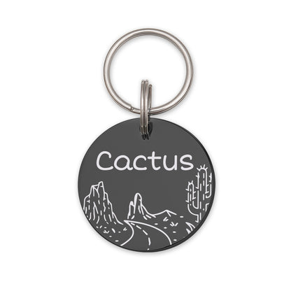Round Rocky Road Cactus Pet ID Dog Tag