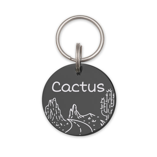 Round Rocky Road Cactus Pet ID Dog Tag