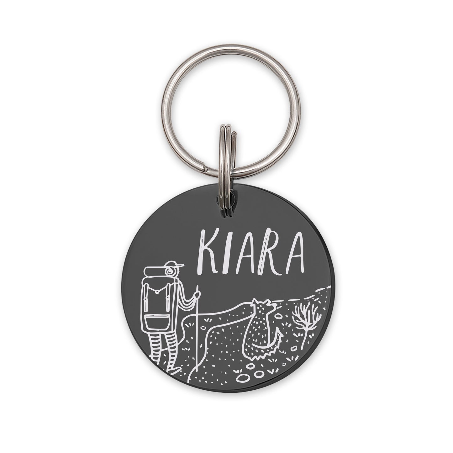 Hiking with Dog Round Pet ID Dog Tag