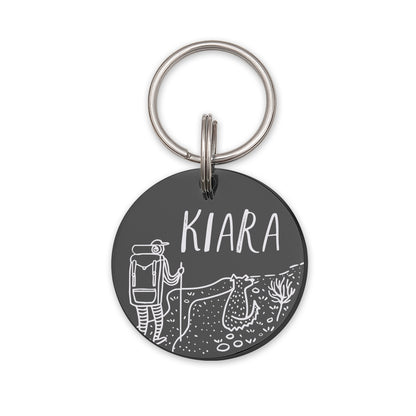 Hiking with Dog Round Pet ID Dog Tag