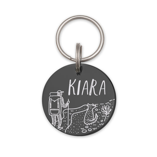 Hiking with Dog Round Pet ID Dog Tag