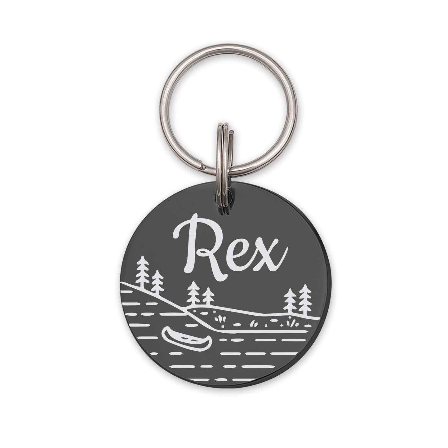 Boat in Lake Round Collar Pet ID Dog Tag
