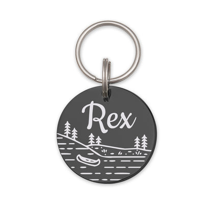 Boat in Lake Round Collar Pet ID Dog Tag
