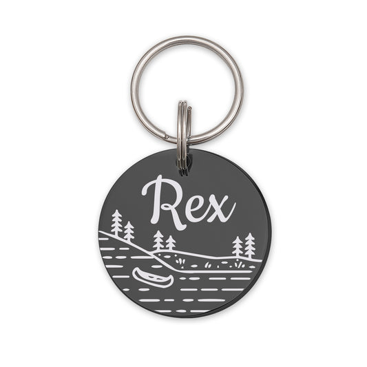 Boat in Lake Round Collar Pet ID Dog Tag