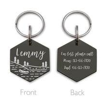 Load image into Gallery viewer, Personalized Boat in Lake Hexagon Shaped Pet ID Dog Tag for Cat or Dog
