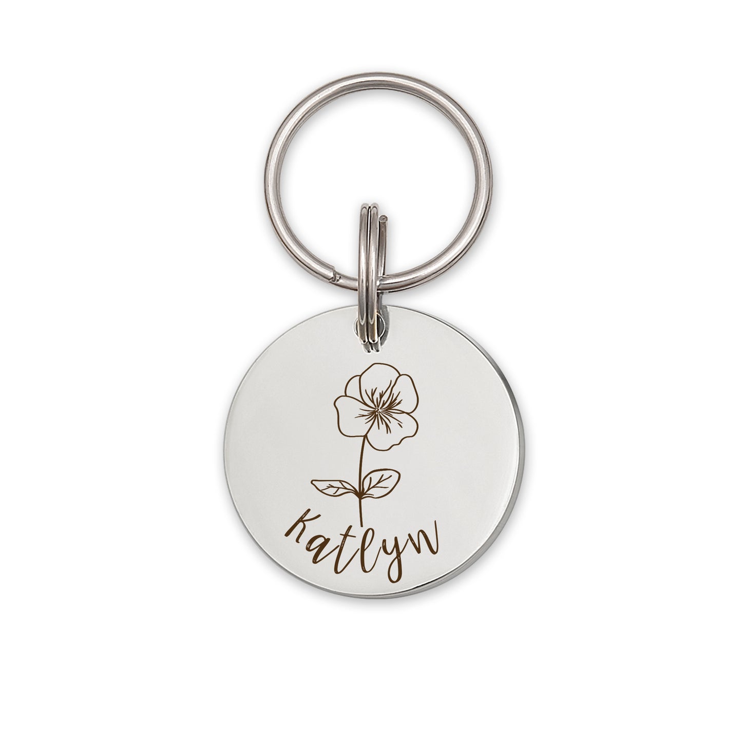 Round Birth Flower Pet ID Dog Tag