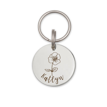 Round Birth Flower Pet ID Dog Tag