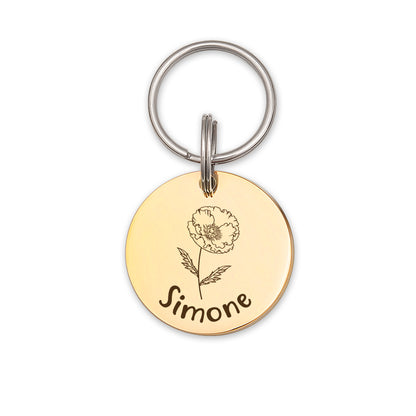 Round Birth Flower Pet ID Dog Tag