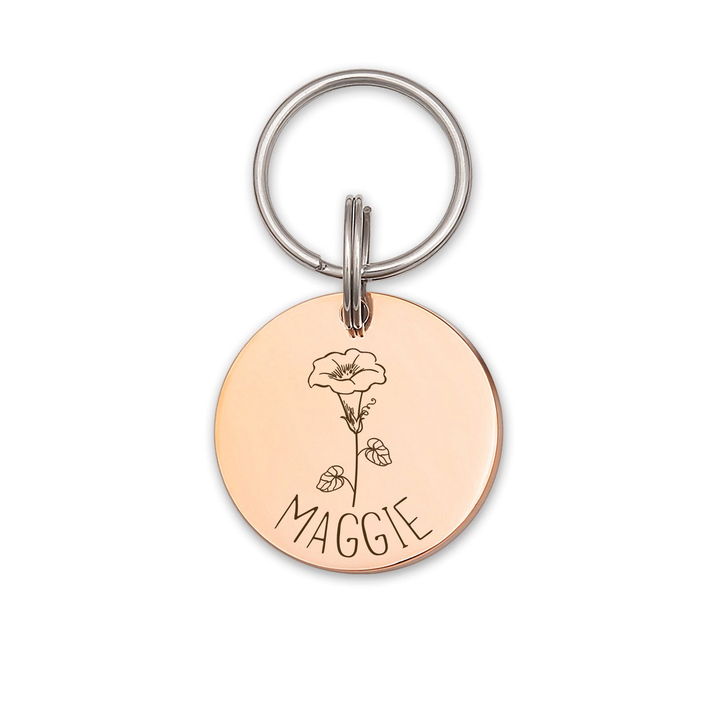 Round Birth Flower Pet ID Dog Tag