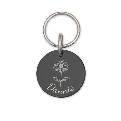 Round Birth Flower Pet ID Dog Tag