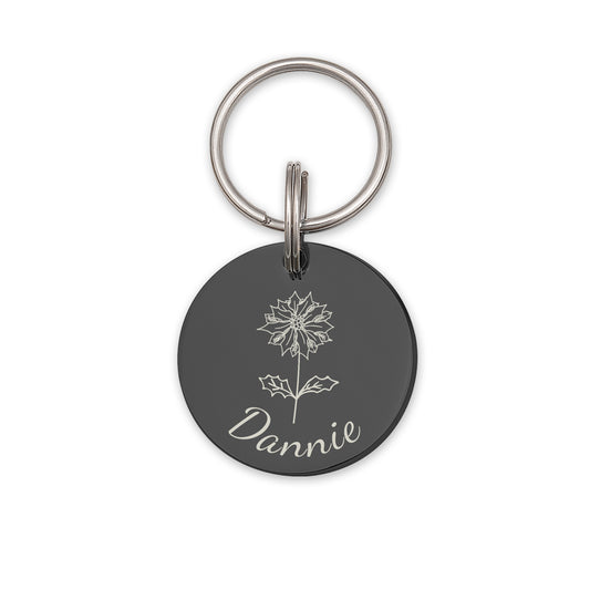 Round Birth Flower Pet ID Dog Tag