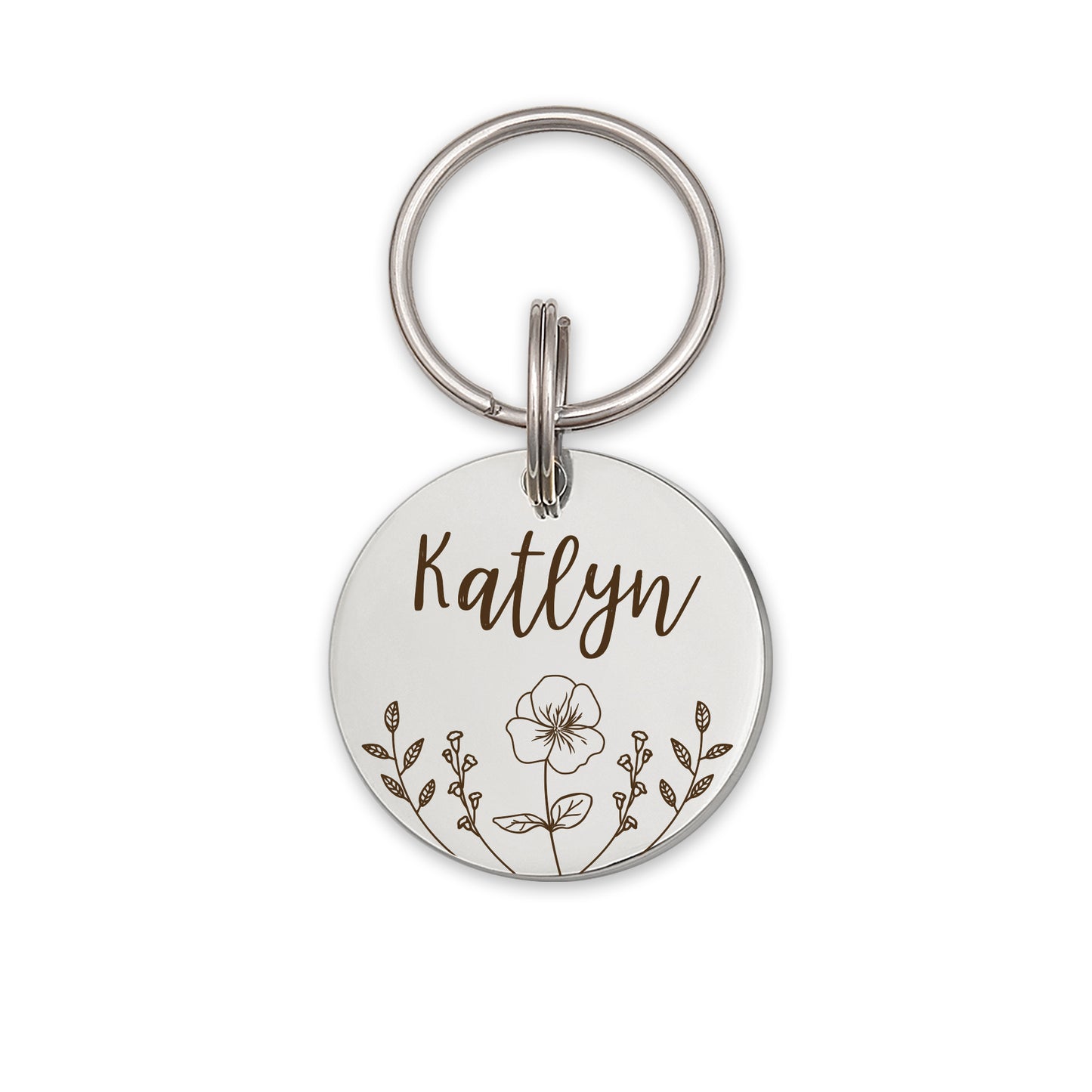 Round Birth Flower Garden Pet ID Dog Tag
