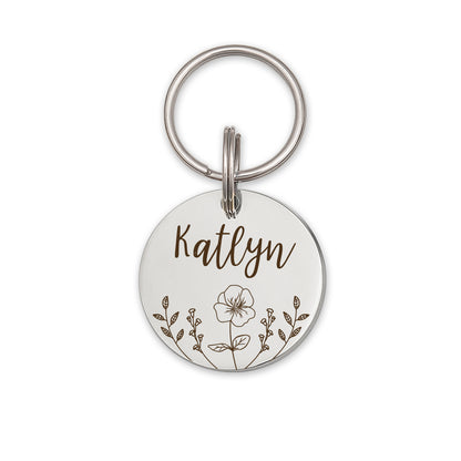 Round Birth Flower Garden Pet ID Dog Tag