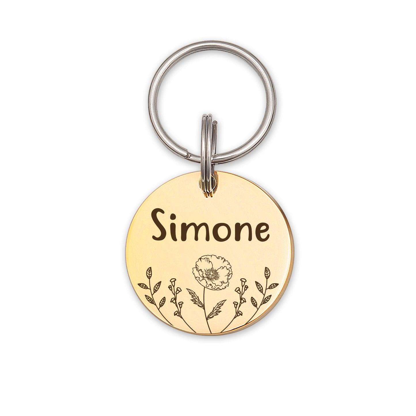 Round Birth Flower Garden Pet ID Dog Tag