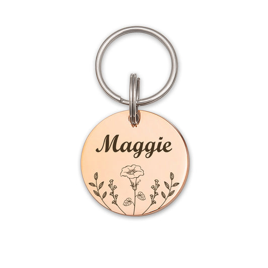 Round Birth Flower Garden Pet ID Dog Tag