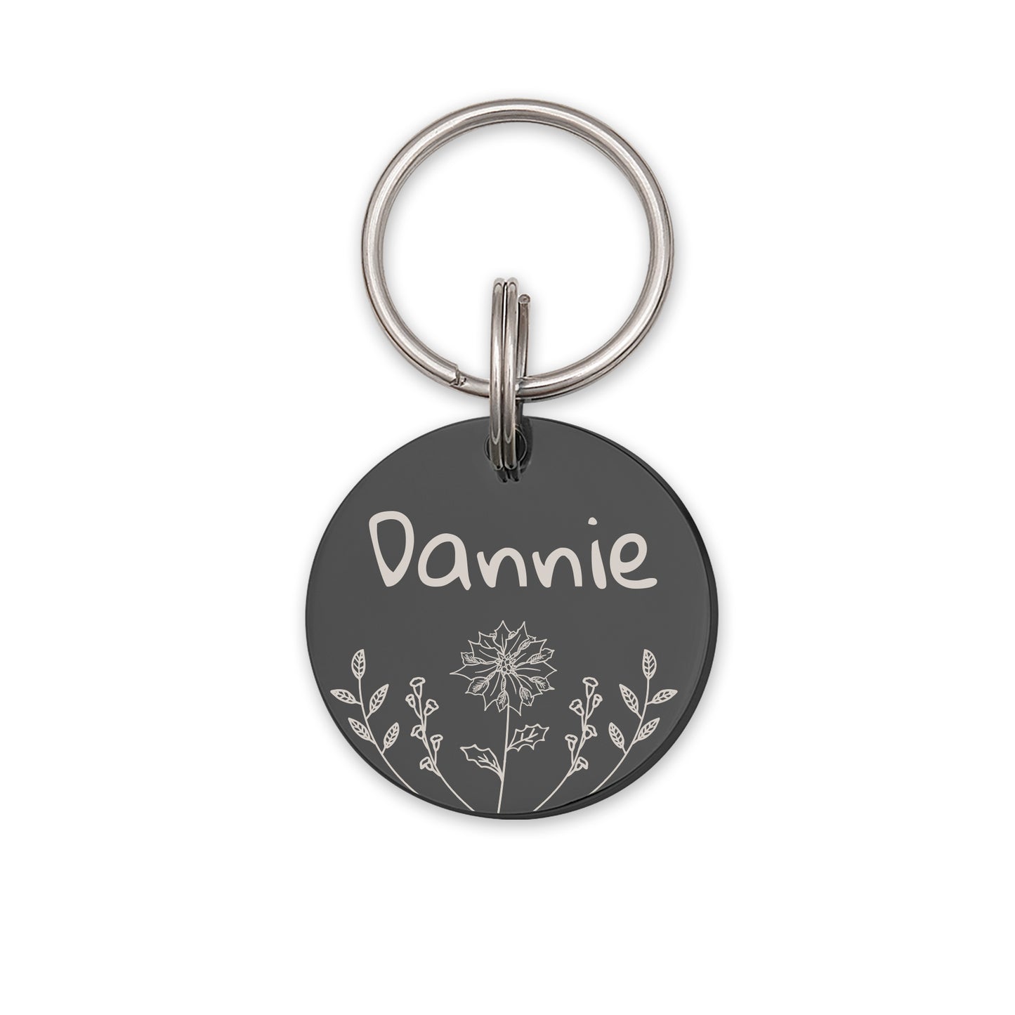 Round Birth Flower Garden Pet ID Dog Tag