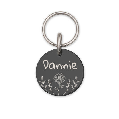 Round Birth Flower Garden Pet ID Dog Tag