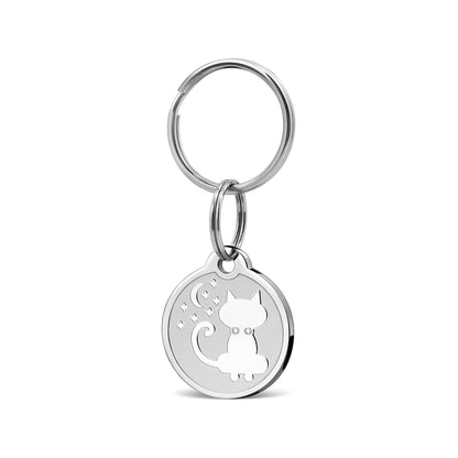 Frosted Cat Moon and Stars Pet Tag