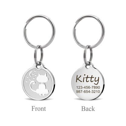 Frosted Cat Moon and Stars Pet Tag