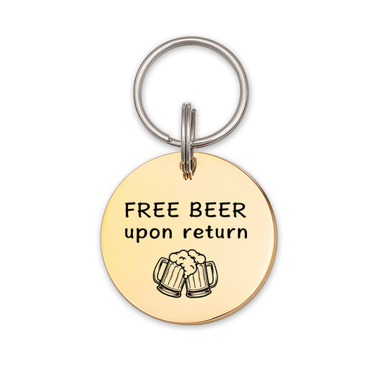 Round Free Beer Theme Pet ID Dog Tag
