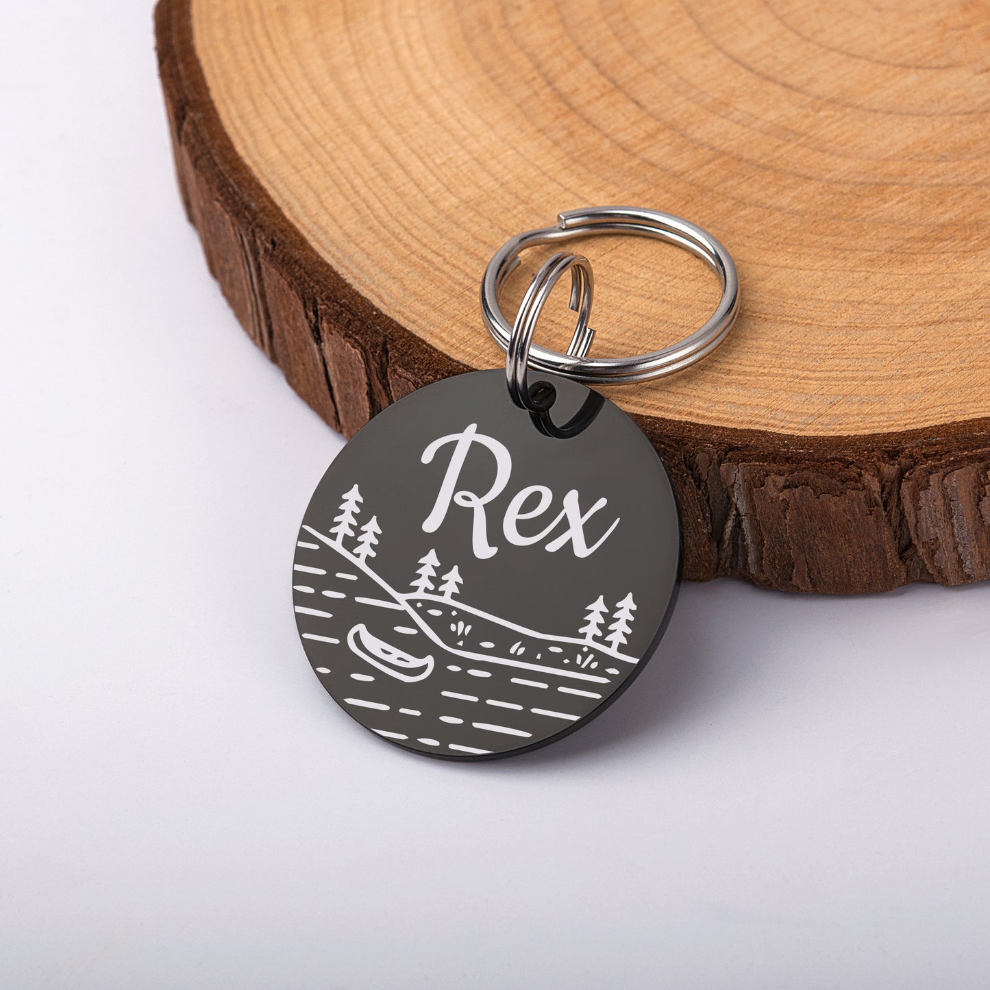 Boat in Lake Round Collar Pet ID Dog Tag