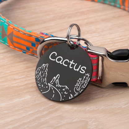 Round Rocky Road Cactus Pet ID Dog Tag