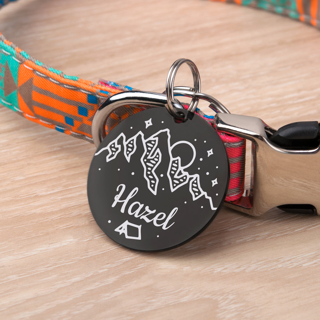 Personalized Mountain Tent Round Shaped Pet ID Dog Tag for Cat or Dog