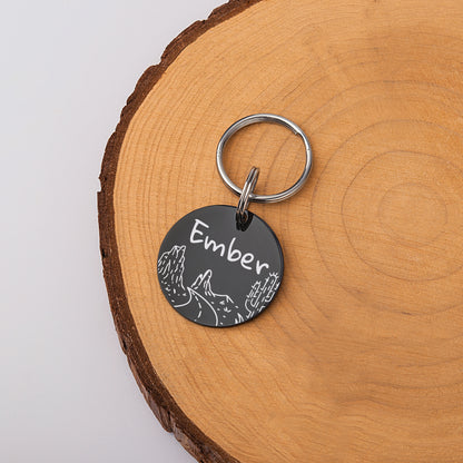 Round Rocky Road Cactus Pet ID Dog Tag