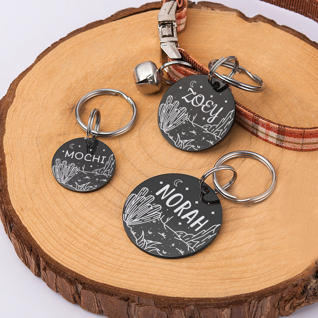 Personalized Desert Cactus Round Shaped Pet ID Dog Tag for Cat or Dog