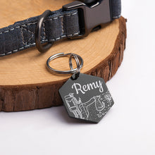 Load image into Gallery viewer, Personalized Hiking with Dog Hexagon Shaped Pet ID Dog Tag for Cat or Dog
