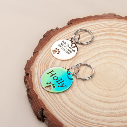 Paw Print Cut Out Round Pet Tag