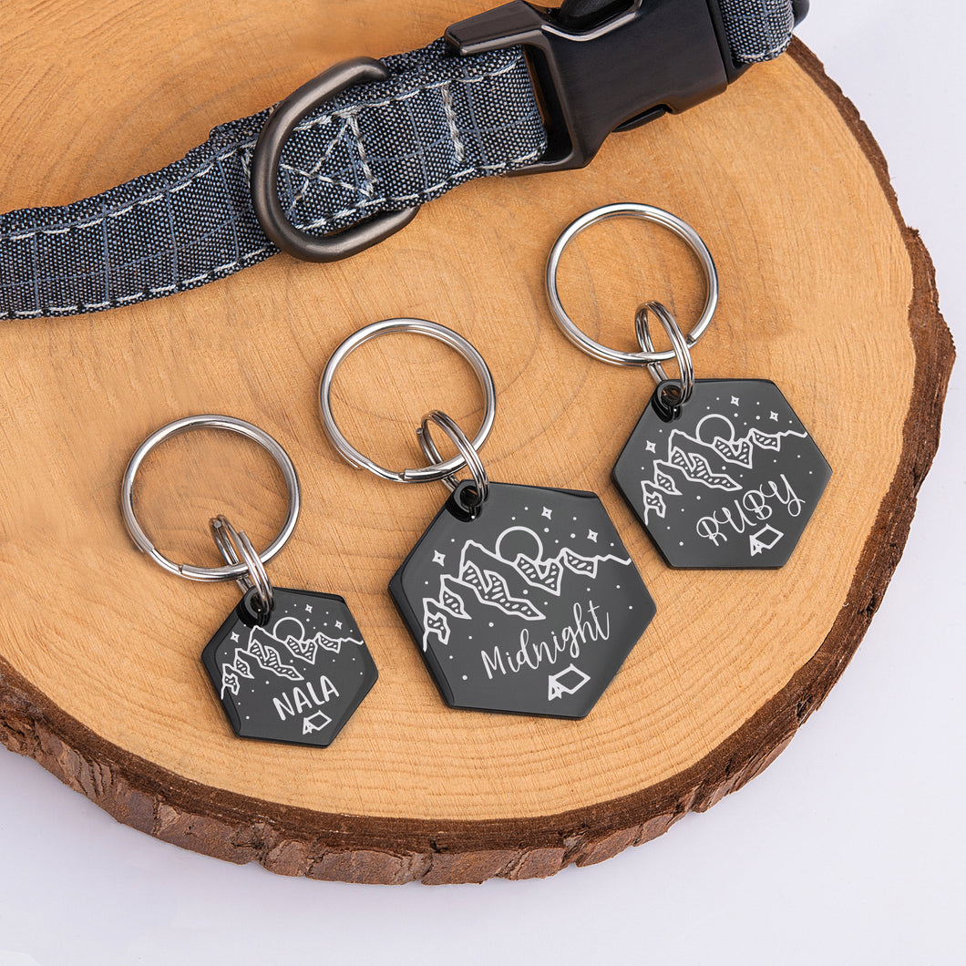 Personalized Mountain Tent Hexagon Shaped Pet ID Dog Tag for Cat or Dog