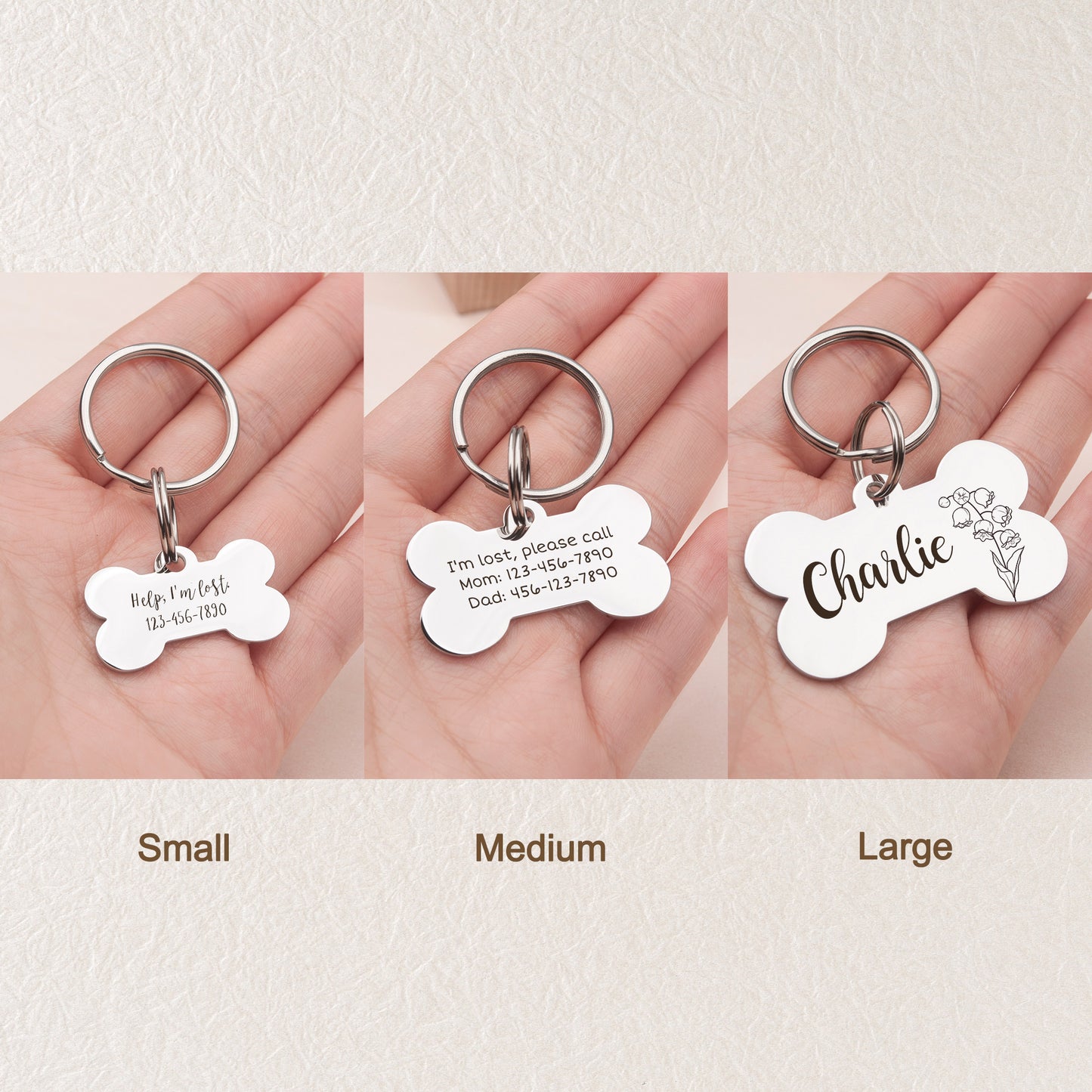 Birth Flower Dog Bone Pet ID Tag