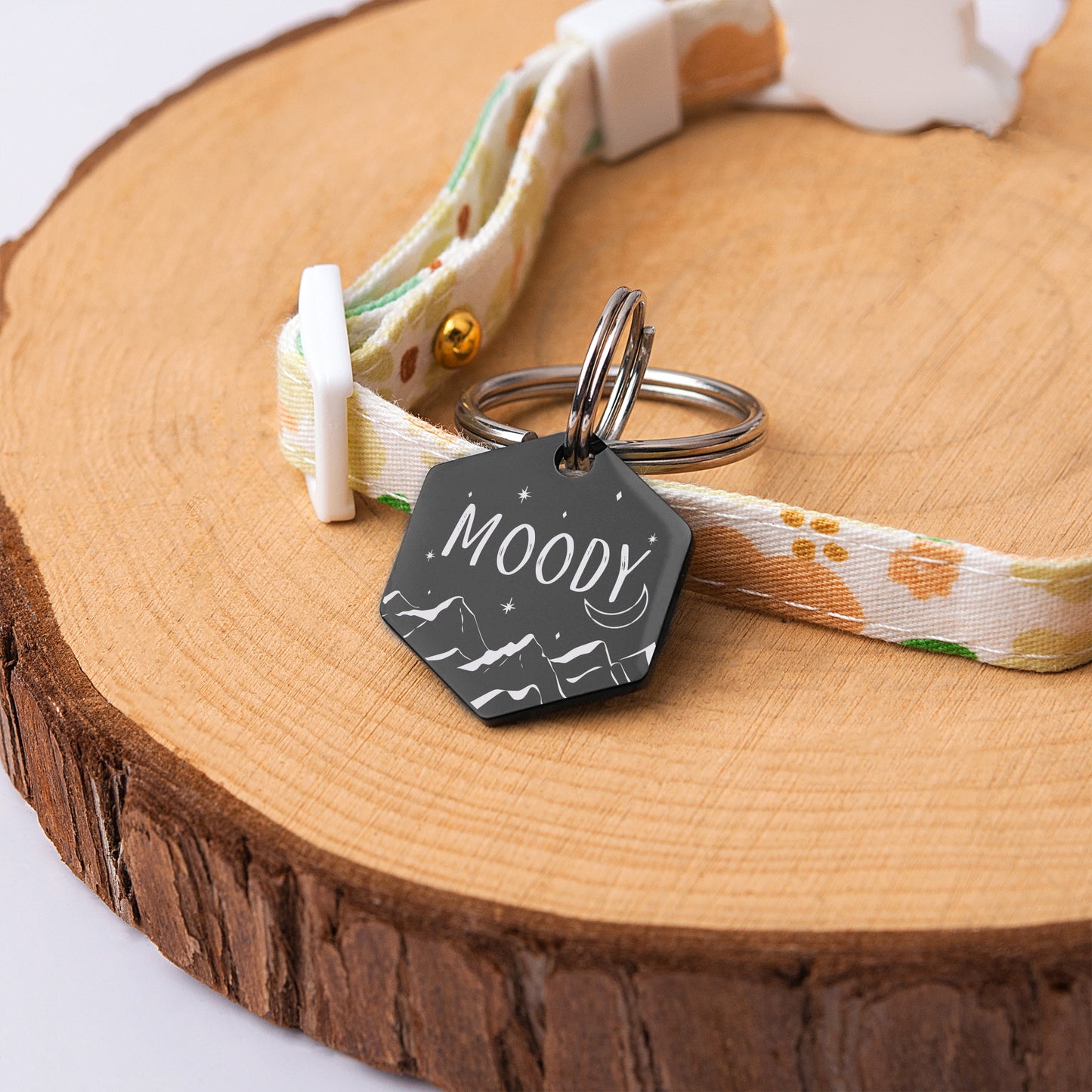 Mountain Moon Hexagon Pet ID Dog Tag