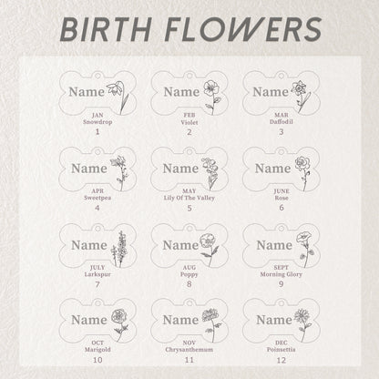 Birth Flower Dog Bone Pet ID Tag