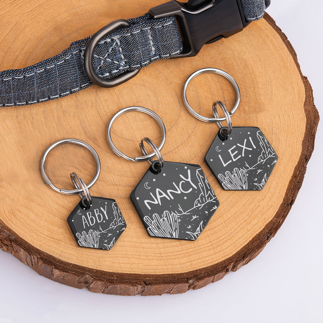 Personalized Desert Cactus Hexagon Shaped Pet ID Dog Tag for Cat or Dog