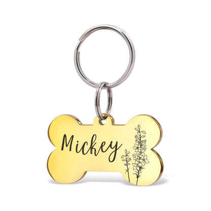 Birth Flower Dog Bone Pet ID Tag