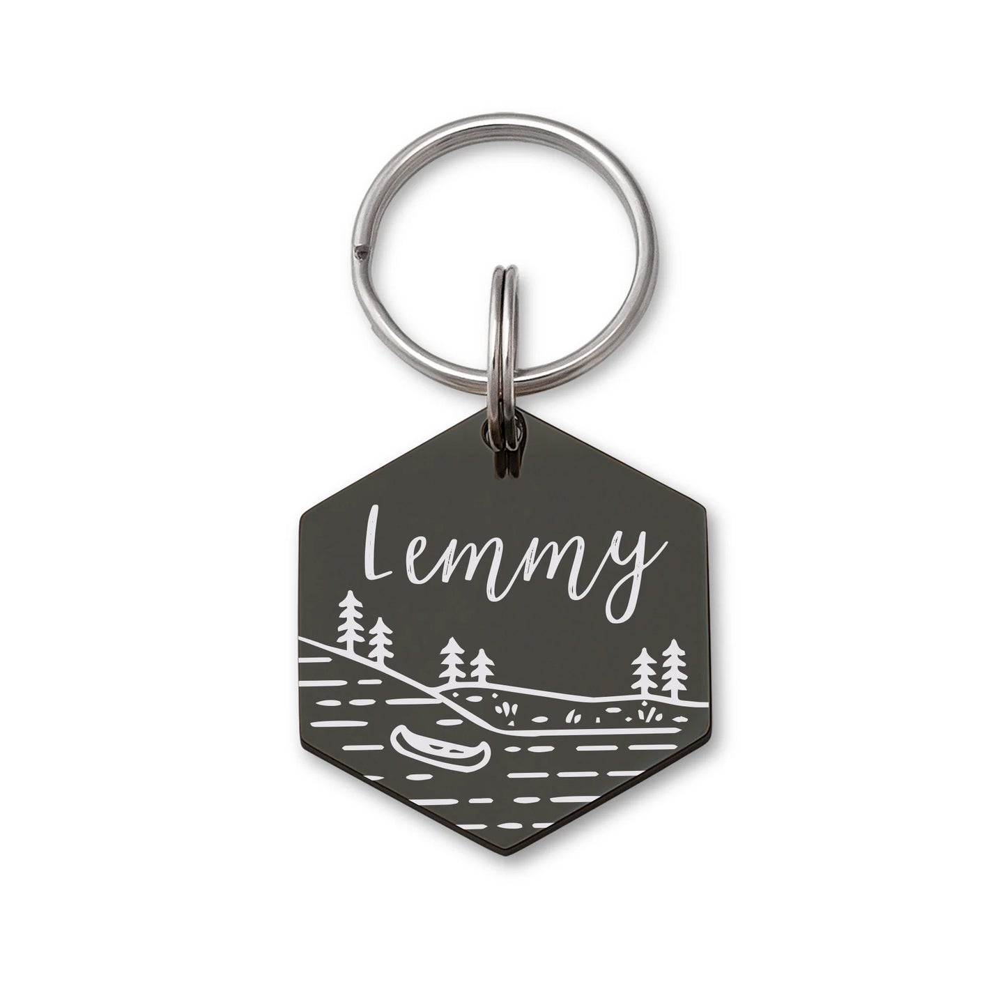 Boat in Lake Hexagon Collar Pet ID Tag