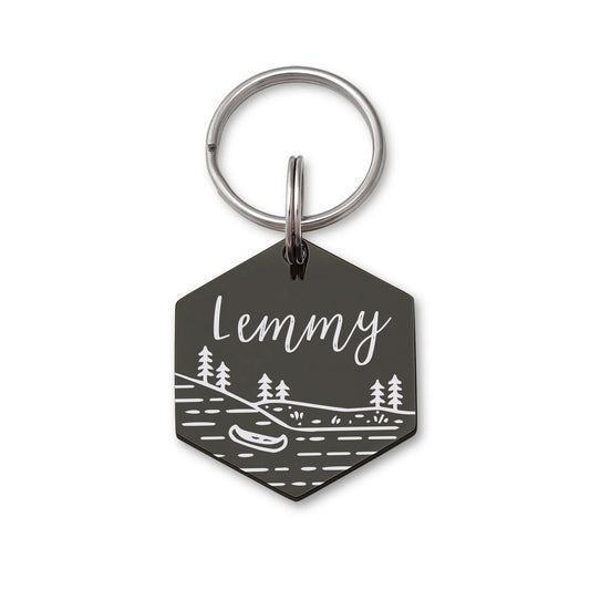 Boat in Lake Hexagon Collar Pet ID Tag