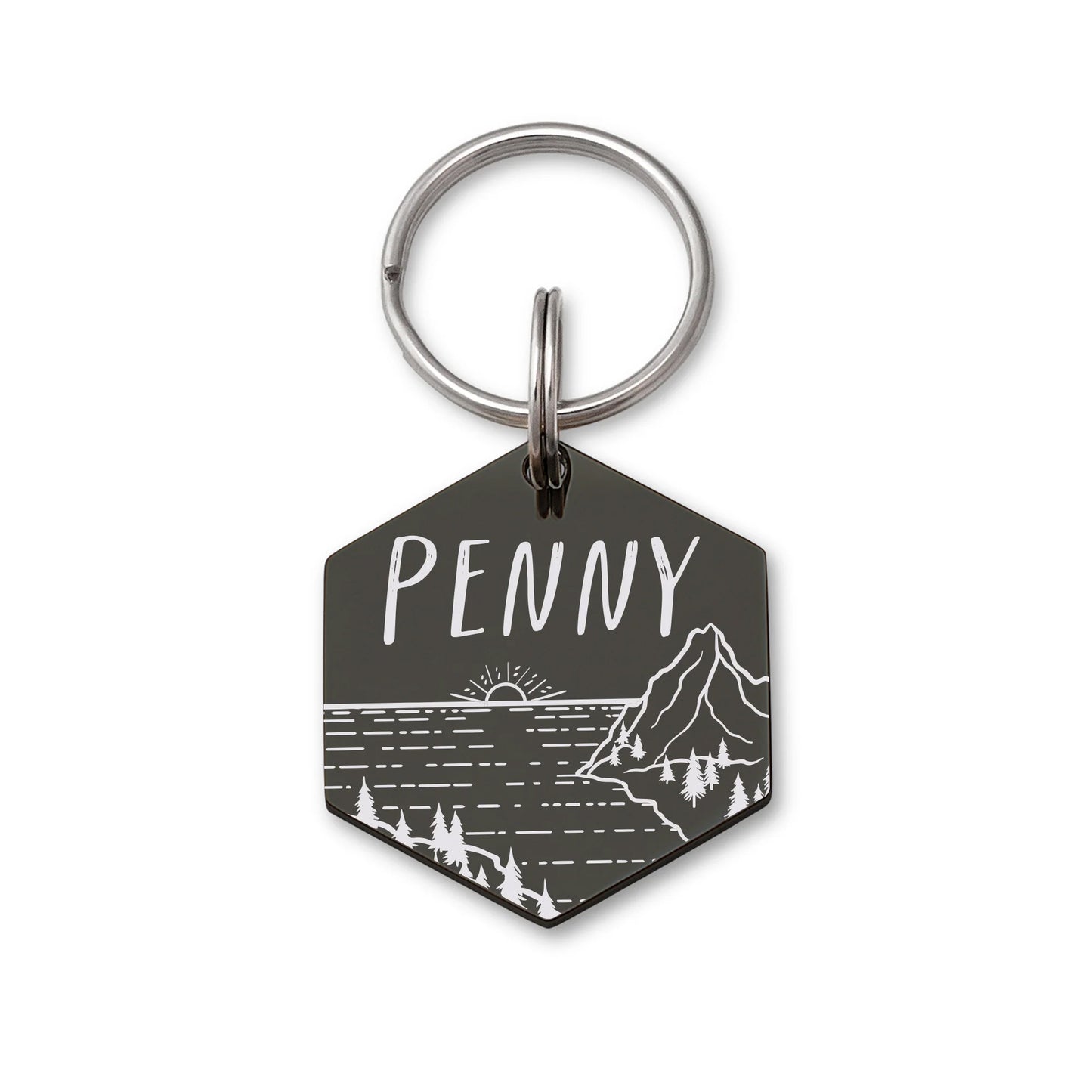 Hexagon Sunset by the Bay Pet ID Dog Tag