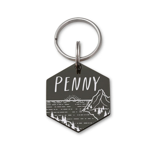 Hexagon Sunset by the Bay Pet ID Dog Tag